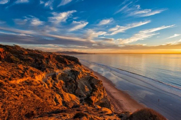 Coastal bluffs at sunset in Torrey Pines State Natural Reserve