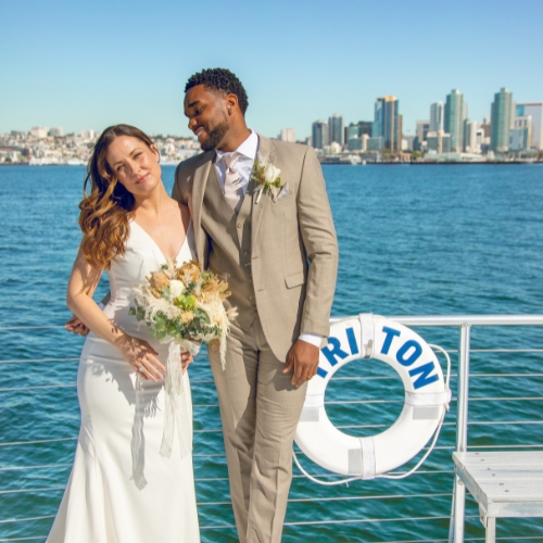 just married on a boat